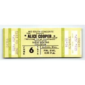 Alice Cooper Welcome To My Nightmare UNUSED 1975 Concert Ticket Jackson Miss.
